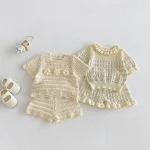 【73-110】セットアップ ベビー 女の子フラワー透かし編み - 画像 (5)