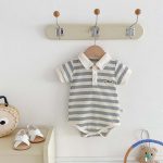 【66-90】ロンパース 半袖 ポロ襟 ロゴ入り シンプル 肌触り良い ベビー服 - 画像 (14)
