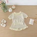 【73-110】セットアップ ベビー 女の子フラワー透かし編み - 画像 (4)