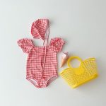 【66-100】水着 チェック ハート ドット スイムウェア&帽子 - 画像 (6)