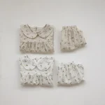 【73-100】セットアップ ベビー 女の子 韓国風 小花柄 丸襟 - 画像 (4)