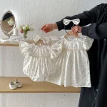 【66-140】ロンパース or ワンピース ベビー 女の子 花柄 肩フリル - 画像 (4)