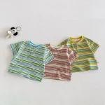 【73-120】半袖Tシャツ ベビー 男の子 ボタン付き ボーダー - 画像 (3)