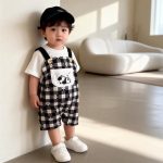 【66-100】セットアップ 可愛い パンダ サロペット&シャツ - 画像 (4)