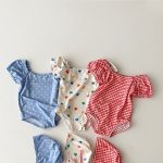 【66-100】水着 チェック ハート ドット スイムウェア&帽子 - 画像 (4)