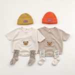 【66-90】ロンパース クマ柄 ポケット付き 半袖 ベビー服 - 画像 (6)