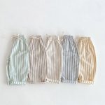 【73-120】ロングパンツ ストライプ柄 リネン コットン - 画像 (3)