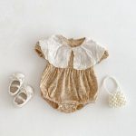 【66-90】ロンパース ビッグ襟 花柄 おしゃれ ベビー服 - 画像 (2)
