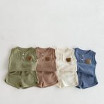 【66-100】セットアップ クマ柄 ワッフル ノースリーブ 着心地良い