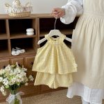 【73-110】セットアップ イエロー チェックトップス&ブルマ - 画像 (8)