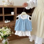 【73-110】セットアップ ブルーチェック トップス&パンツ - 画像 (9)