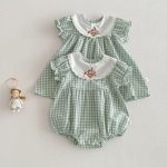 【66-110】ロンパースorワンピース グリーンチェック 姉妹服 - 画像 (6)