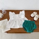 【66-100】トップス&ブルマ 花刺繡 グリーン 女の子 可愛い セットアップ - 画像 (10)