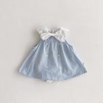 【66-90】ロンパース ブルー ストライプ シンプル 女の子 - 画像 (8)
