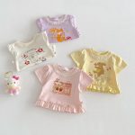 【73-120】Tシャツ うさぎプリント 可愛い フリル 韓国風 トップス - 画像 (6)
