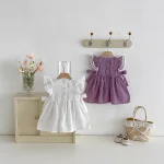 【73-110】ベビー 女の子 肩フリル リボン刺繍 ワンピース - 画像 (4)