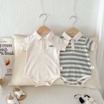 【66-90】ロンパース 半袖 ポロ襟 ロゴ入り シンプル 肌触り良い ベビー服 - 画像 (12)