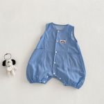 【66-90】サロペット ポケット付き ブルー シンプル 可愛い - 画像 (3)