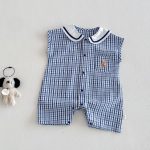 【66-90】ロンパース クマロゴ チェック セーラー 可愛い ベビー服 - 画像 (5)