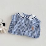 【66-90】ロンパース クマロゴ チェック セーラー 可愛い ベビー服 - 画像 (7)