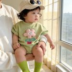 【66-90】ロンパース フラワーグリーン 可愛い ベビー服 - 画像 (7)