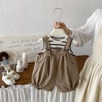 【73-100】セットアップ ブラウン サロペット&シャツ - 画像 (4)