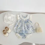【73-110】セットアップ ベビー 女の子 花柄 フリルデザイン