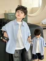 【90-120】シャツ 男の子 ストライプ ルーズ ファッション