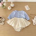 【73-100】セットアップ ブルーカーディガン＆花柄ブルマ おしゃれ ベビー服 - 画像 (5)