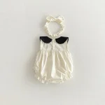 【66-140】ロンパース or ワンピース ベビー 女の子 丸襟 リボン - 画像 (9)