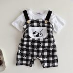 【66-100】セットアップ 可愛い パンダ サロペット&シャツ - 画像 (8)