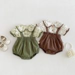 【66-100】二点セット シャツ&サロペット フラワー 可愛い - 画像 (2)