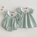 【66-110】ロンパースorワンピース グリーンチェック 姉妹服 - 画像 (3)