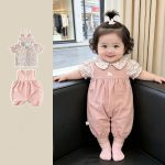 【73-100】セットアップ ピンク ウサギ サロペット＆ブラウス - 画像 (3)