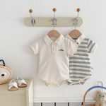 【66-90】ロンパース 半袖 ポロ襟 ロゴ入り シンプル 肌触り良い ベビー服 - 画像 (9)