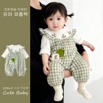 【66-90】オールインワン グリーン チェック ウサギ 可愛いベビー服 - 画像 (5)