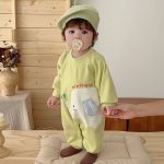 【66-90】ロンパース ゾウ柄 グリーン 可愛い 肌触り良い ベビー服 - 画像 (3)