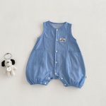 【66-90】サロペット ポケット付き ブルー シンプル 可愛い - 画像 (2)