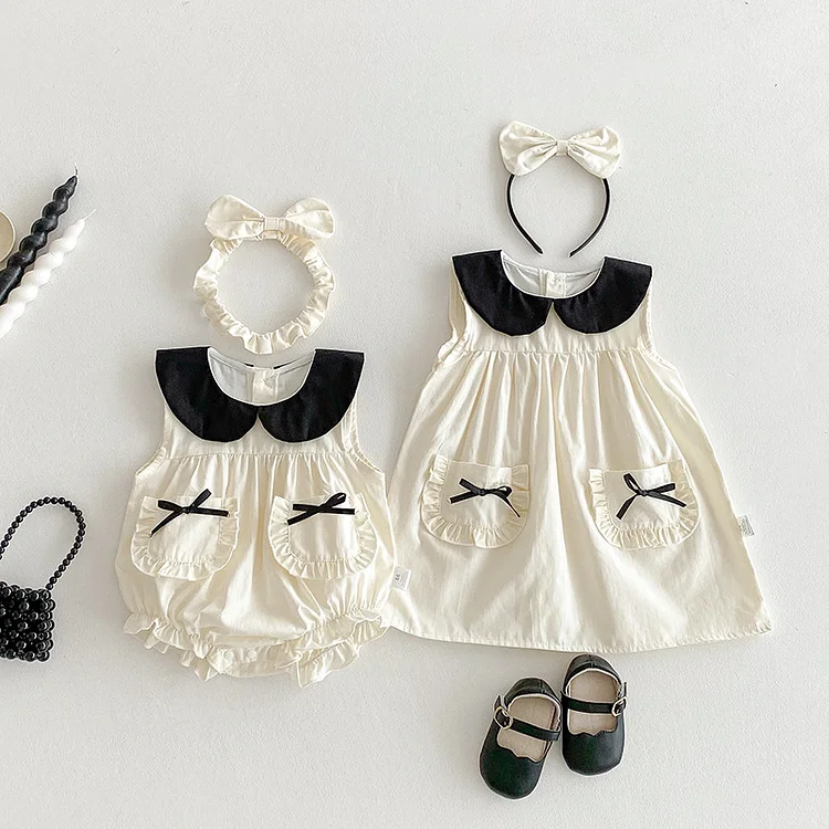 664e7f82fb8945b55da19b7bf624f8dd_750x.webp 【66-140】ロンパース or ワンピース ベビー 女の子 丸襟 リボン - 画像 (1)
