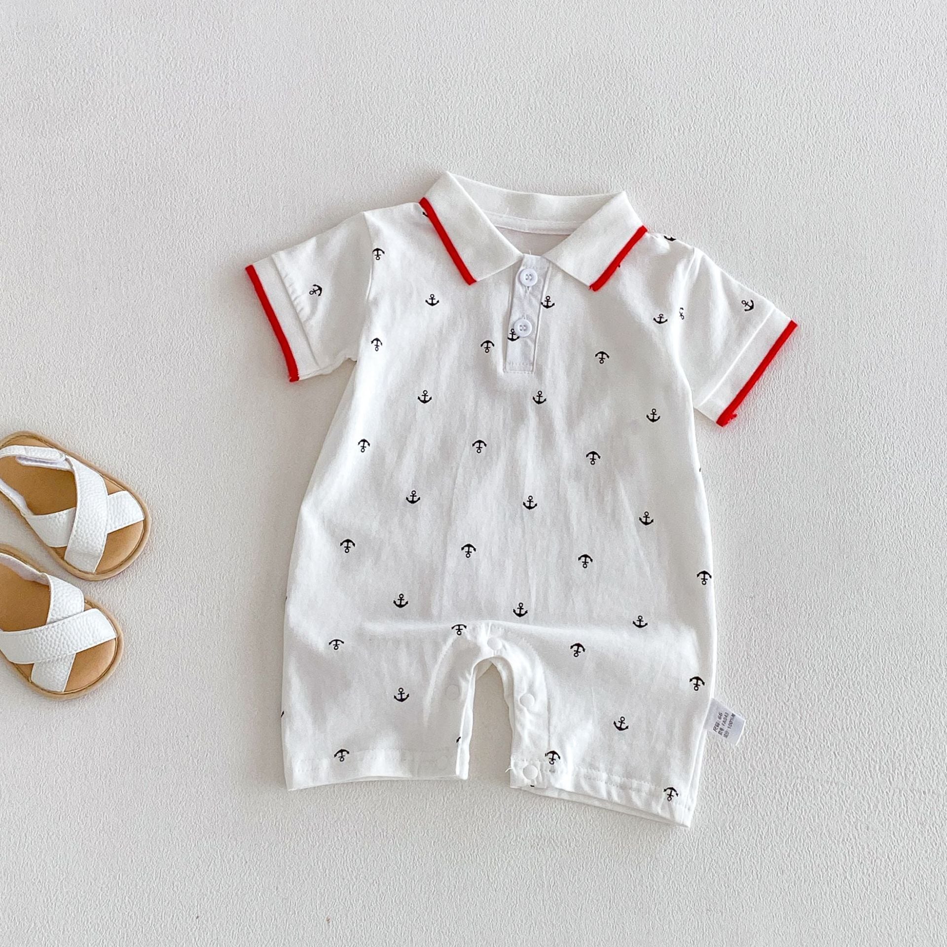68427bb60e312e2dfce3ce12874fd269.jpg 【66-90】ロンパース 総柄POLO シンプル ベビー服 - 画像 (1)