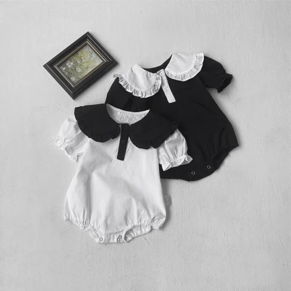 【66-90cm】ロンパース ベビー 女の子 半袖 韓国風 丸襟