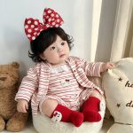 【66-100】サロペット 可愛い レッド ボーダー ベビー服 - 画像 (4)