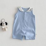 【66-90】ロンパース セーラー 無地 シンプル 着心地良い ベビー服 - 画像 (2)