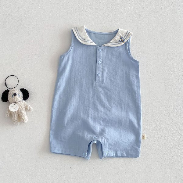 【66-90cm】ロンパース セーラー 無地 シンプル 着心地良い ベビー服