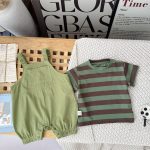 【73-100】二点セット サロペット Tシャツ グリーン シンプル 可愛い ベビー服 - 画像 (3)