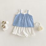 【73-110】セットアップ ブルーチェック トップス&パンツ - 画像 (2)