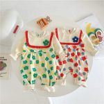 【66-90】ロンパース フラワー柄 スタイ付き 可愛い ベビー服 - 画像 (8)