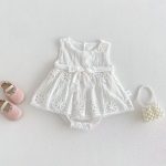 【73-110】ロンパース 蝶結び ホワイト シンプル 女の子 - 画像 (6)