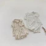 【73-100】セットアップ ベビー 女の子 韓国風 小花柄 丸襟 - 画像 (3)