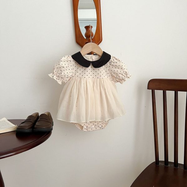 【66-90cm】ロンパース パフスリーブ ドット おしゃれ ベビー服